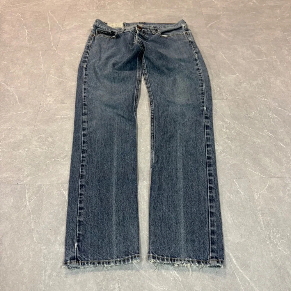 Hollister Mens Straight Leg Button Fly Distressed Denim Jeans Blue 32x32